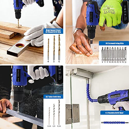 jar-owl 21V Tool Set with Drill, 350 in-lb Torque, 0-1350RMP Variable Speed, 10MM 3/8'' Keyless Chuck, 18+1 Clutch, 1.5Ah Li-Ion Battery & Charger for Home Tool Kit - style: 21V Brushed Motor Blue