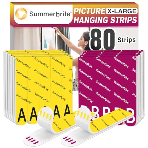 Picture Hanging Strips Heavy Duty XL 40 Pairs/80Strips, Damage Free Hanging Picture Hangers, Removable Adhesive Hook and Loop Wall Strips, Frame Stickers No Nails for Home Decor Wall Posters