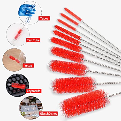CiaraQ Bottle Cleaning Brushes, 8 Inch Nylon Tube Brush Set, Cleaner for Narrow Neck Bottles Cups with Hook, Set of 10pcs. - color: Red, size: 8.0 Inch (10pcs)