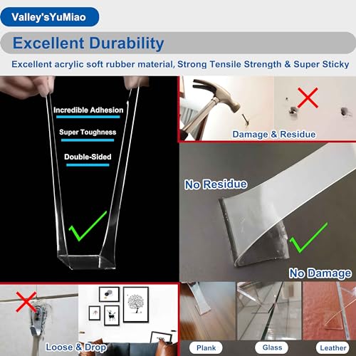 Valley'sYuMiao 2Rolls, Nano Double Sided Mountinging Tape, Adhesive-self Heavy Duty Tape, 2 Sides Sticky Tack Tape for Painted Walls AC Hanging Clear, 0.7in×10fts, 20fts Total Long - size: 2Rolls, 0.7″, 20fts TL