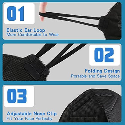 benehal NIOSH Approved N95 Face Masks Particulate Respirators, Pack of 25 N95 Masks, Individually Wrapped, Black - color: Black, size: 25 Count (Pack of 1)