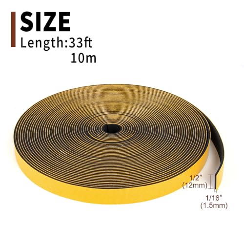 Yotache Thin Foam Tape Weather Stripping (.50) 1/2 Inch Wide x 1/16 Inch Thick (New Adhesive Craft), Seal Gasket for Speaker, Door Insulation, Soundproofing, Rattle, 33 Ft Length - size: 1/2"x1/16"x33 FT