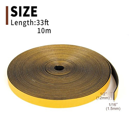 Yotache Thin Foam Tape Weather Stripping (.50) 1/2 Inch Wide x 1/16 Inch Thick (New Adhesive Craft), Seal Gasket for Speaker, Door Insulation, Soundproofing, Rattle, 33 Ft Length - size: 1/2"x1/16"x33 FT