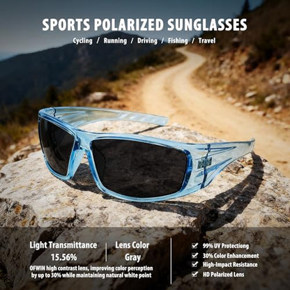 Polarized Sports Sunglasses for Men Women Unbreakable Frame Cycling Fishing Wrap Around Sunglasses UV400 Protection - color: 1-clear Blue/Gray Lens