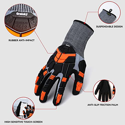 Safety Work Gloves with Impact Protection for Men Women, Touch Screen Anti-Slip TPR Heavy Duty Gloves with Nitrile Grip,Cut Resistant Gloves for Mining/Gardening/Farming/Construction(XX-Large) - size: XX-Large