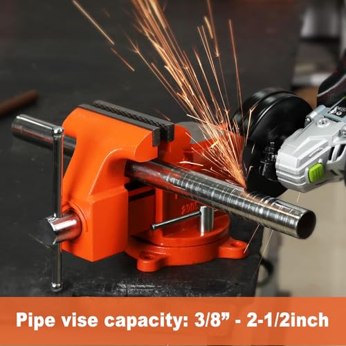 PONY Heavy Duty Bench Vise, 5-inch Jaw Width 4-inch Opening, Swivel Base With Anvil, Utility Combination Pipe Home Vise for Woodworking, One-Pair Jaw Pad Included - style: 4-inch Jaw Opening