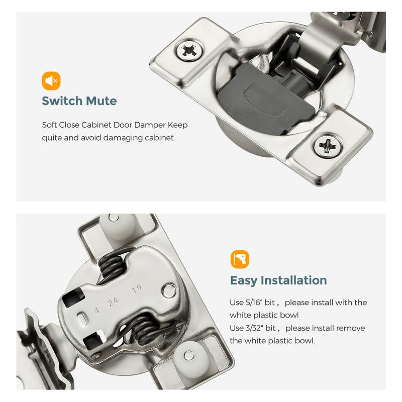 HOME EDIT 2 Pack 1 Pair 1-5/16 inch Overlay Soft Close Cabinet Hinges for Kitchen, Stainless Steel Three-Way Adjustable, Concealed Self-Closing Door Hinges - size: 1-5/16 inch Overlay