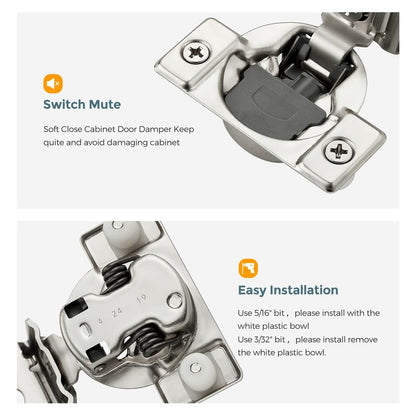 HOME EDIT 2 Pack 1 Pair 1-5/16 inch Overlay Soft Close Cabinet Hinges for Kitchen, Stainless Steel Three-Way Adjustable, Concealed Self-Closing Door Hinges - size: 1-5/16 inch Overlay