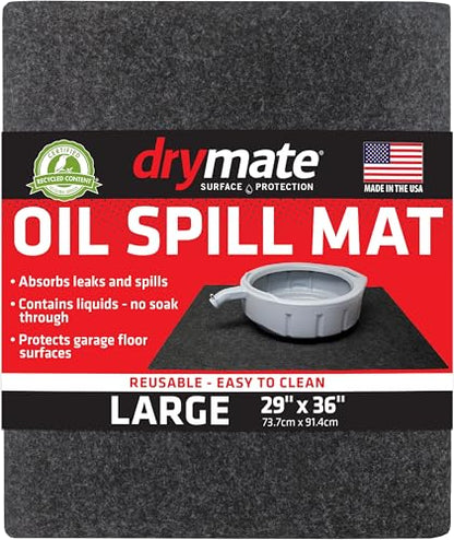Drymate Oil Spill Mat (29" x 36"), Premium Absorbent Oil Pad, Reusable, Washable, Durable, Waterproof Backing Contains Liquids, Protects Garage Floor Surface (USA Made) - size: 2'5" x 3' (Rectangular)