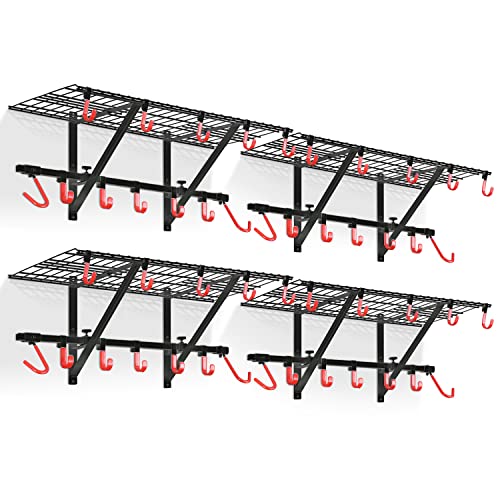 PLKOW Garage Wall Shelving 4-Pack Includes Bike Hooks, Sturdy Adjustable Garage Shelving Wall Mount Wall Organizer (Black, 4-Pack) - size: 4-pack