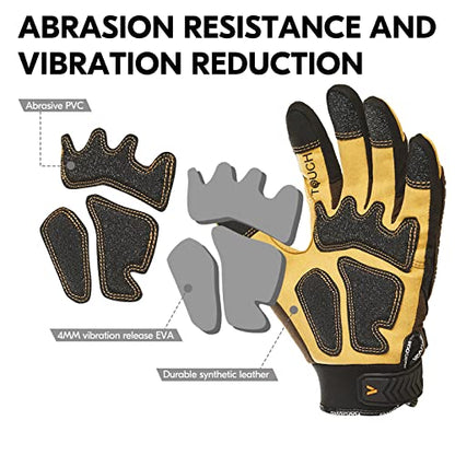 Vgo... 1-Pair Heavy Duty Synthetic Leather Work Gloves, Impact Protection Mechanic Gloves, Rigger Gloves, Vibration Reduction, Touchscreen Capable (Size L, Brown, SL8849) - color: Brown-regular, size: Large (1 Pair)