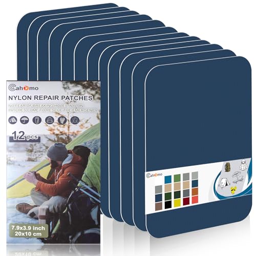 Cahomo 7.9x3.9 inch 12 PCS Nylon Repair Patch Nylon Repair Tape Self Adhesive Fabric Tapes Outdoor Camping Gear Fabric kit for Tent, Umbrella, Down Jackets, Sleeping Bag, Knapsack（Dark Blue） - color: Dark Blue, size: 7.9x3.9 inch