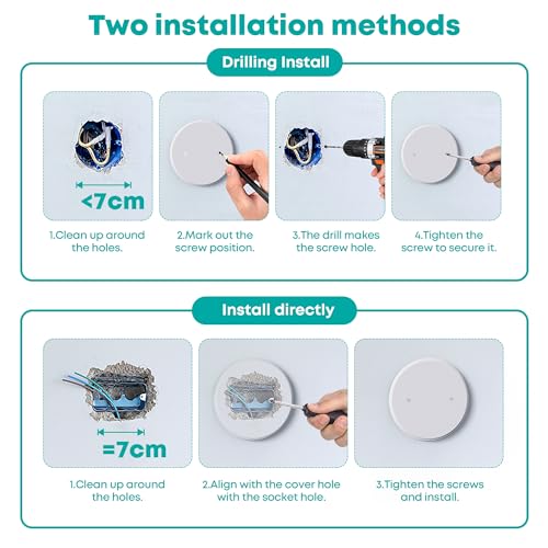 3-Pack Ceiling Cover Plate, 5 inch Round Outlet Covers Plate For 3-1/2 inch Electrical Box, Metal Blank Cleanout Cover Plate for Smoke Detector, Wall Light Hole, Hole Spacing 2.8 inch-White - color: 3 PCS