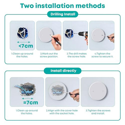 3-Pack Ceiling Cover Plate, 5 inch Round Outlet Covers Plate For 3-1/2 inch Electrical Box, Metal Blank Cleanout Cover Plate for Smoke Detector, Wall Light Hole, Hole Spacing 2.8 inch-White - color: 3 PCS