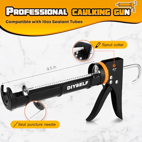 DIYSELF Caulk Gun Kit 9 Pack Professional Caulking Gun Caulk Remover Tool Kit Silicone Gun Sealant Finishing Tool Grout Scraper Hand Caulking Gun No Drip for Bathroom Kitchen Window Sink Tile Sealing - color: Black (9 Pcs Kit)