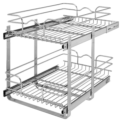 Rev-A-Shelf 2-Tier Kitchen Cabinet Pullout Shelf and Drawer Organizer Slide Out Pantry Storage Basket in Multiple Sizes, 15 x 22 In, 5WB2-1522CR-1 - size: 15"W x 22"D, style: Two Tier
