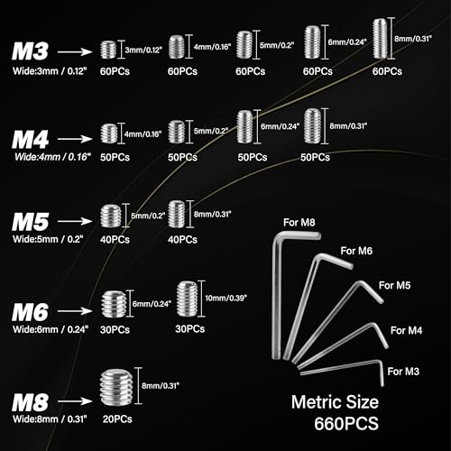 1150PCS Set Screws Assortment Kit, 26Sizes Metric & SAE Stainless Steel Screws, Allen Head Socket Hex Grub Set Screws for Bathroom Fixtures, Towel Bar (M3-M8, 1/8"-40 to 5/16"-18) - size: 1150pcs 26size