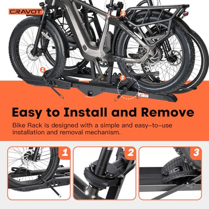 CRAVOT CyberRack E2 Ebike Rack, 200 lbs Capacity Foldable Bike Racks for Tow Hitch Heavy Electric Bike Carrier for 2 E-Bike, Up to 5-inch Fat Tire 2'' Receiver - style: E2-25-200lbs