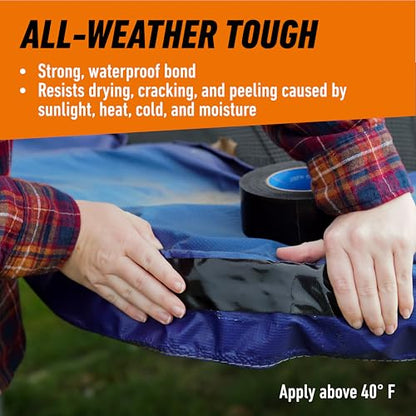 Gorilla All Weather Duct Tape, Black, 1.88" x 25 yd (Pack of 25) - UV and Temperature Resistant Waterproof Tape for Outdoor Repairs - size: 25 - Pack