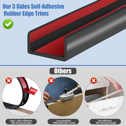 Rubber Edge Trim, Self-Adhesive U Shaped Edge Protector for Plywood, Cabinet, 1-7/8" Wood Edge Banding, Flexible Furniture Repair, EPDM Material, Fit 1-7/8"(48mm), Length 20Ft, Black - size: Fit 1-7/8"- L20'