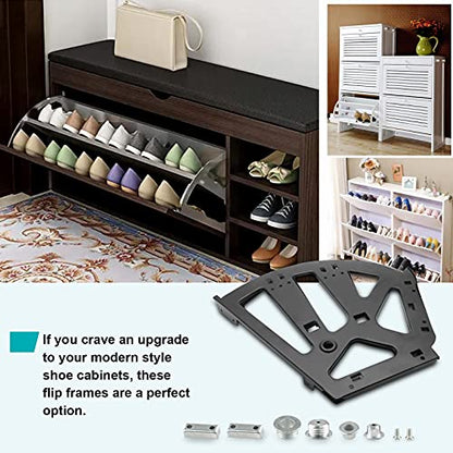 3 Layers Shoes Drawer Cabinet Hinges Flip Frames, Black Shoe Cabinet Replacement Fittings Stainless Steel for Kitchen Living Room, 1 Pair - color: Black, size: 3 Layers
