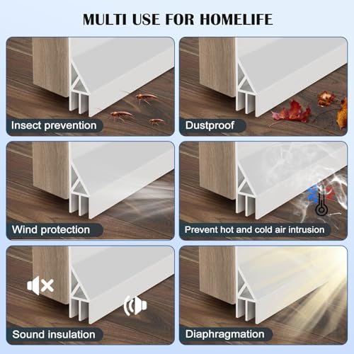 Door Draft Stopper for Bottom of Door, Self-Adhesive Door Sweep, Durable 3-Layer Sillcon Sweep Provides Better Protective and Silent Effect, Stripping Seal for Dust, Noise, White, 39”