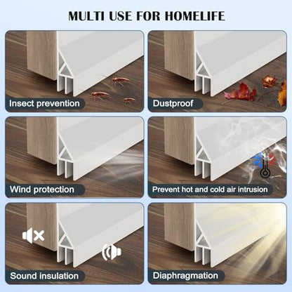 Door Draft Stopper for Bottom of Door, Self-Adhesive Door Sweep, Durable 3-Layer Sillcon Sweep Provides Better Protective and Silent Effect, Stripping Seal for Dust, Noise, White, 39”