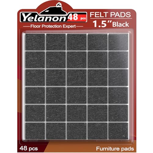 Yelanon Felt Furniture Pads -48 Pcs 1.5" Premium Felt Pads for Chair Legs Furniture, Floor Protectors for Hardwood Floors, Black - size: 48 pcs Square Black