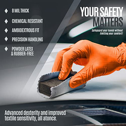 MED PRIDE Maxx Strength Nitrile Industrial Orange Gloves, 8 Mil Thick - Diamond Texture Disposable Heavy-Duty, Tear-Resistant - size: XX-Large