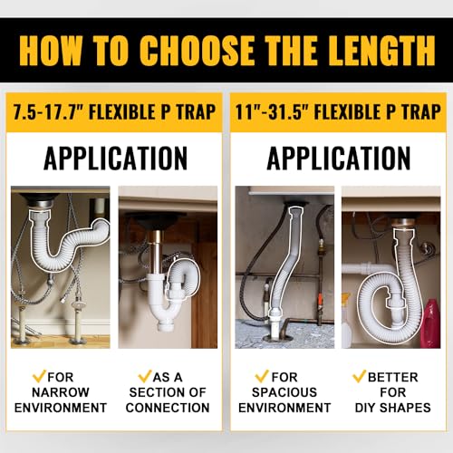 VIVIDA Sink Drain Pipe P Trap 1-1/2", Expandable Flexible Drain Pipe, 11"-31.5" Sink P Trap Kit for Kitchen, Bathroom, Restroom, 1-1/4" Adapter Included, Gray, 1 PACK - color: Gray, size: 11" to 31.5"