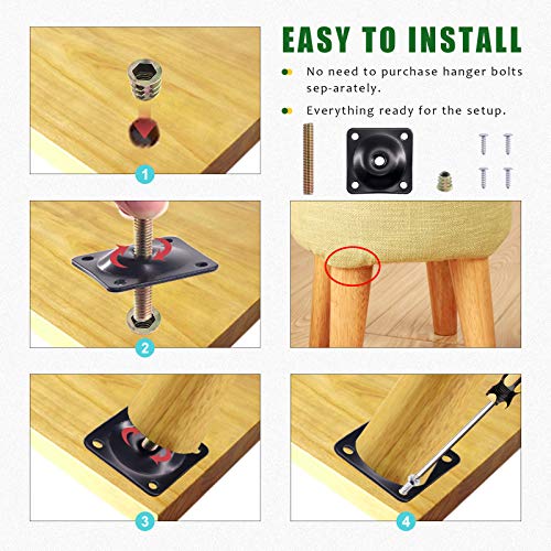 Keadic 8 Sets M8 Leg Mounting Plates, Furniture Leg Attachment Plates T-Plate Sofa Legs with Hanger Bolts for Furniture Sofas Couches Seats (Black)