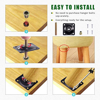 Keadic 8 Sets M8 Leg Mounting Plates, Furniture Leg Attachment Plates T-Plate Sofa Legs with Hanger Bolts for Furniture Sofas Couches Seats (Black)