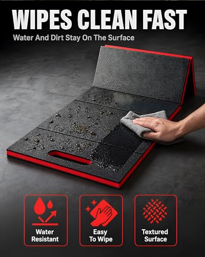 Foldable EVA Utility Mat with Handle, Heavy Duty Mechanic Mat for Kneeling, Workouts, Garages, Gardening, Camping, Picnics, Outdoor Adventures and Home Gyms, Red - color: Red