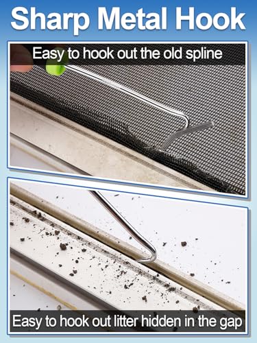 Screen Repair Kit - 3 in 1 Screen Tools Including Roller, 0.12in x 32.8ft Spline, Removal Hook for Replacing & Installing Door Window Screens - size: 0.12in x 32.8ft