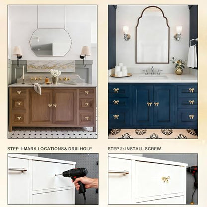 Gold Cabinet Knobs, Brushed Bow Drawer Pulls, Gold Knobs for Dresser Drawer Cupboard Furniture Closet Wardrobe Door Knobs Handles (Bow Shape- 6 Pack) - style: Bow Shape- 6 PACK