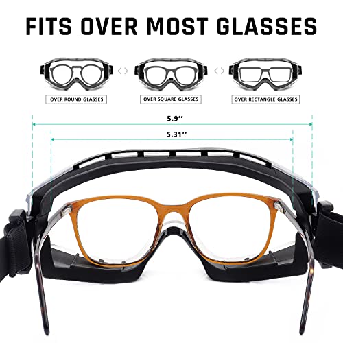UKNOW Safety Goggles Over Glasses - Anti-Fog Clear Lens - ANSI Z87.1 Certified Eye Protection for Lab Work, Industrial Use - color: Black
