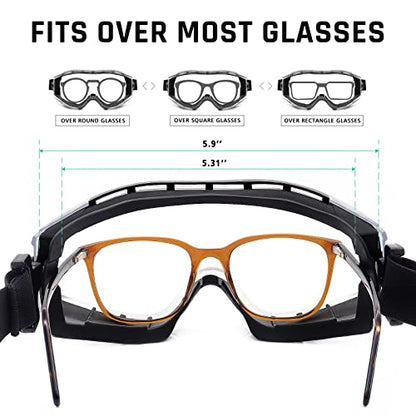 UKNOW Safety Goggles Over Glasses - Anti-Fog Clear Lens - ANSI Z87.1 Certified Eye Protection for Lab Work, Industrial Use - color: Black