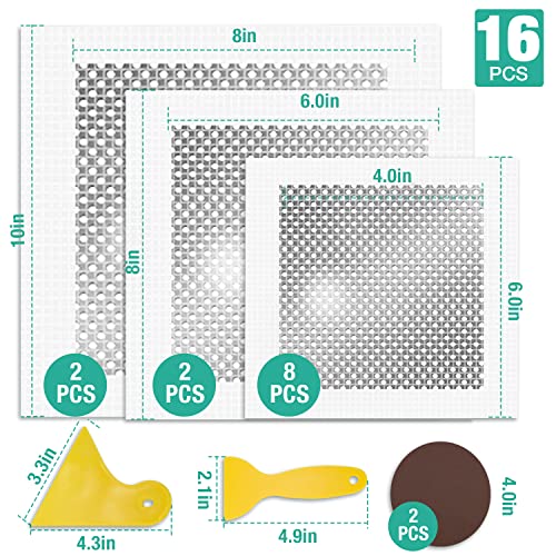 16Pcs Wall Patch Repair Kit - 4/6/8 Inch Drywall Repair Patch Kits- Aluminum Dry Wall Hole Patch for Large & Small Hole - Ceiling & Sheet Rock Repair Kit with Sandpaper & Putty Knife Scraper