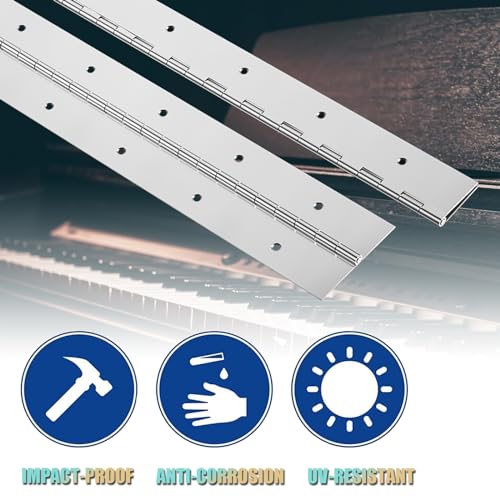 2PCS 20Inch Continuous & Piano Hinges, Heavy Duty Stainless Steel Piano Hinge with Hole, 0.05" Thickness/1.2" Open Width Folding Cabinet Door Butt Hinge - color: Silver, size: 20 Inch