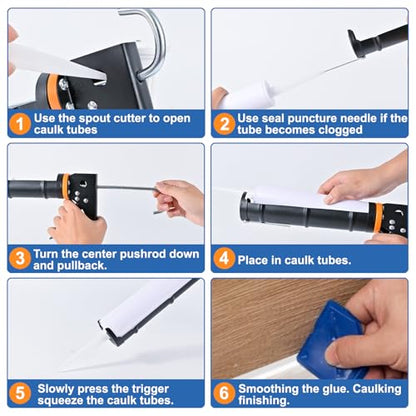 Professional Caulk Gun Kit, White Silicone Sealant + Caulk Gun + Caulking Tool Kit - All-Purpose 100% Silicone Caulk (10 oz Tube), with Caulk Gun, Smoothing Tool, Scraping Tool and Masking Tape