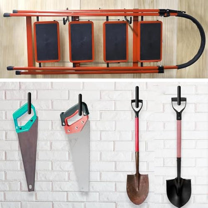 2PCS Black Heavy Duty Storage Hooks 2 Expansion Tubes Tool Organiser Screw in Ladder Hooks Hanging Bike Rack Organiser for Ladders Folding Chairs Rope Storage Length 1.97 inches