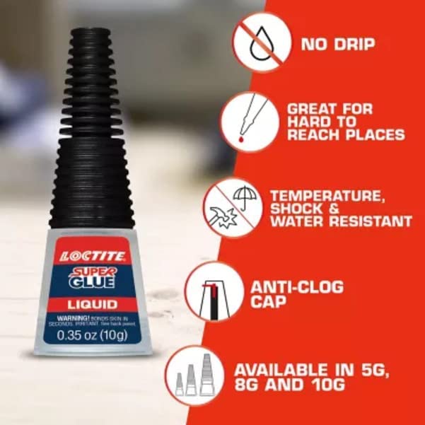 Loctite Super Glue Liquid Longneck Bottle, Clear, 0.18 fl oz Bottle, 6 Pack - Superglue for Plastic, Wood, Metal, Crafts & Repair, Cyanoacrylate Adhesive Instant Glue, Quick Dry - size: 6 Pack