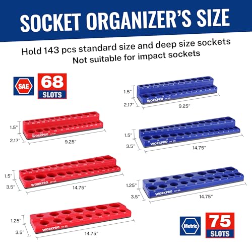 WORKPRO 8-Piece Magnetic Socket Organizer and Magnetic Wrench Organizer Set, Socket Holder Set 1/4", 3/8", 1/2" Drive Metric SAE Socket Storage, Metric SAE Wrench Holder(Socket, Wrench not Included)