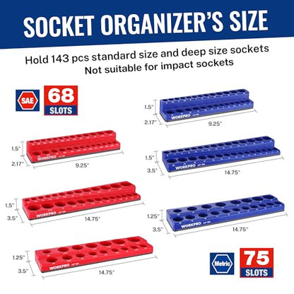 WORKPRO 8-Piece Magnetic Socket Organizer and Magnetic Wrench Organizer Set, Socket Holder Set 1/4", 3/8", 1/2" Drive Metric SAE Socket Storage, Metric SAE Wrench Holder(Socket, Wrench not Included)