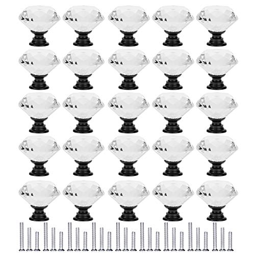 YourGift 30 Pack Drawer Knobs Diamond Shaped Crystal Glass 30mm Cabinet Knobs Pull Handle (30 mm, 30 Pack, Black) - color: Black, size: 30 mm, 30 Pack