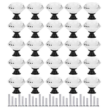YourGift 30 Pack Drawer Knobs Diamond Shaped Crystal Glass 30mm Cabinet Knobs Pull Handle (30 mm, 30 Pack, Black) - color: Black, size: 30 mm, 30 Pack