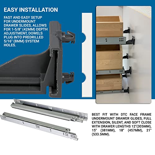 2 Pack DTC Rear Mounting Brackets Heavy Duty Drawer Slide Socket Plastic Grey Color for DTC Undermount Drawer Glides with Lengths 12"(305mm), 15" (381mm), 18" (457mm), and 21" (533.5mm) - OGA03