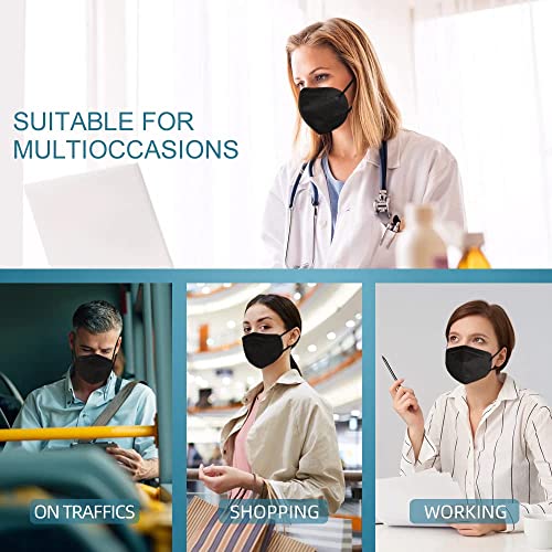CHGD Kn95 Face Mask Black,5 Layer Cup Dust Safety Masks Men & Women Universal,Breathable, Comfortableable,Home and Outdoor Wearing (Black-60pcs)
