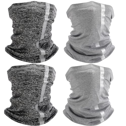 SATINIOR 4 Pcs Neck Gaiter Face Mask for Men Reflective Face Cover Scarf Summer UV Sun Protection Balaclava Bandana for Work - color: Dark Colors