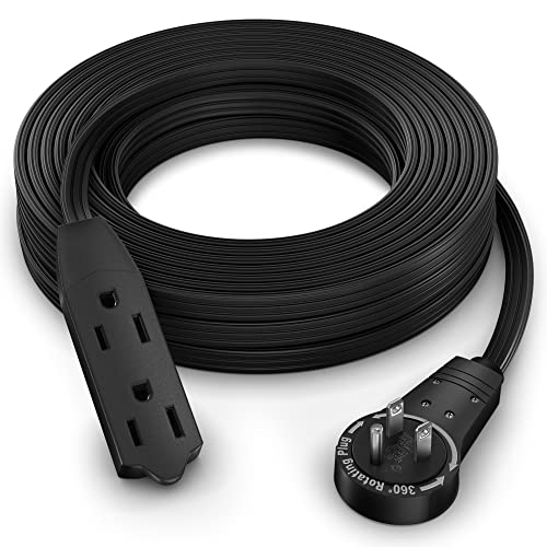 Maximm Cable 25 Ft 360° Rotating Flat Plug Extension Cord/Wire, 16 AWG Multi 3 Outlet Extension Wire, 3 Prong Grounded Wire - Black - UL Certified - color: Black, size: 25 Feet